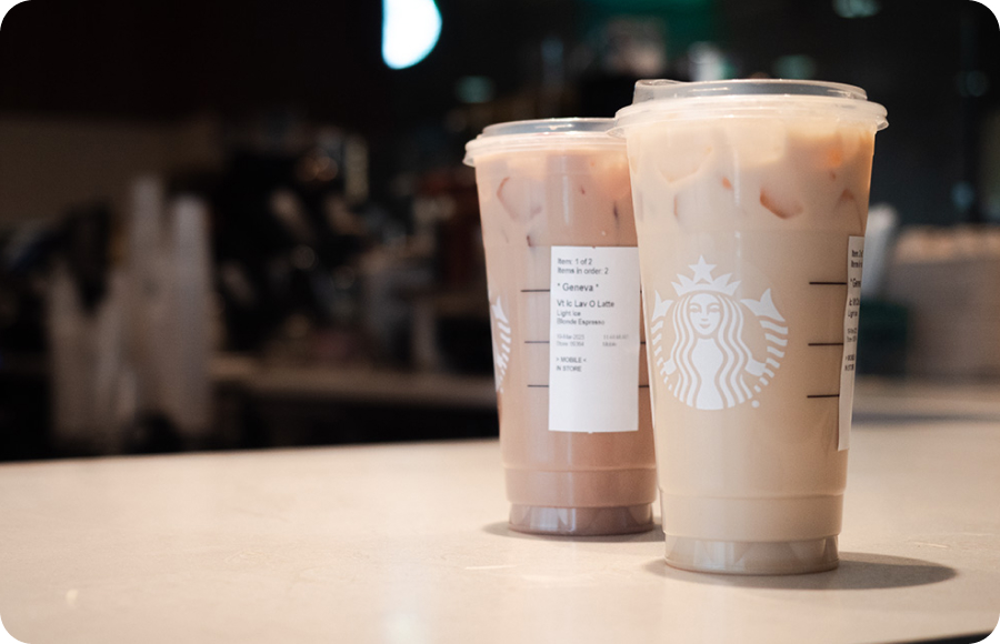 Iced latte and cold brew at the Starbucks inside the MAC